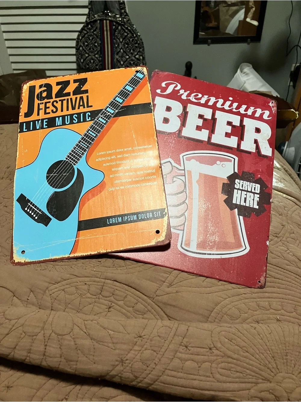 Vintage-Style Jazz Festival & Premium Beer Metal Wall Signs - Blue, Orange, Red